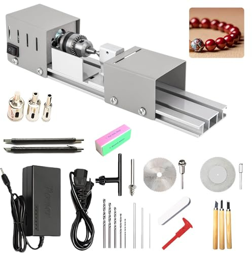 Mini Tornio per Legno 125W, Tornio per Metallo 2000-8000 giri/min, Mini Torre in Metallo con Regolazione a 7 Marce per Tornire, Rettificare e Lucidare, Forare i Rosari e Intagliare | Regolazione a 7 marce per rotazione, levigatura e lucidatura, foratura di fori nelle catene di preghiera, intaglio