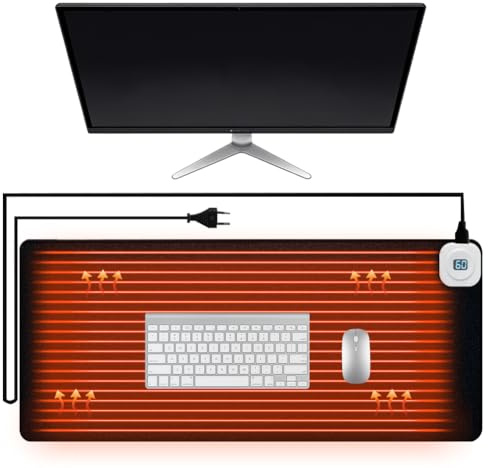 Beheizte Schreibtischunterlage 80 x 33 cm, USB Beheizte Mauspad mit 6 Heizstufen(35 ℃- 60 ℃)& 4 Stunden Automatischer, Körpererkennung Schreibtischunterlage, Wasserdichte