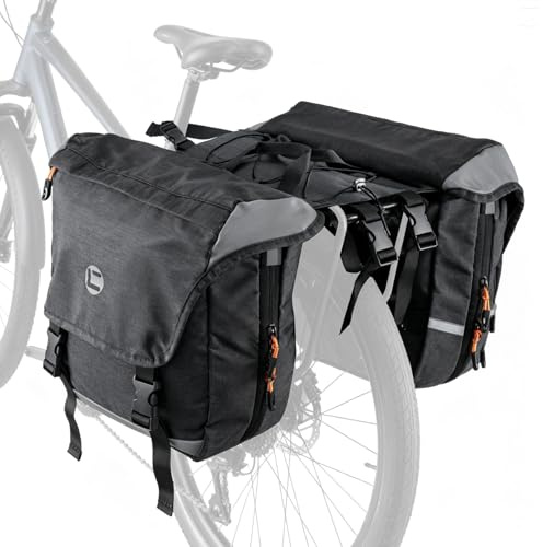 SUNNYNEST 1PC 35L Bike Pannier Bag Double Rear Rack Bag Expandable | 35L bike pannier with expandable design and reflective strips, spacious rear rack storage for cycling, commuting touring.