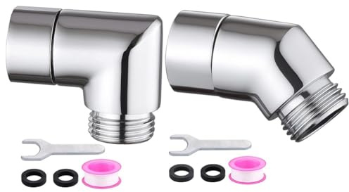 Gettimore 2er Pack Duschbogen Adapter Kupfer mit Verchromung, 90° und 135° verstellbare Winkel für Handbrausen, Brauseschläuche und Duschköpfe, inklusive Unterlegscheiben