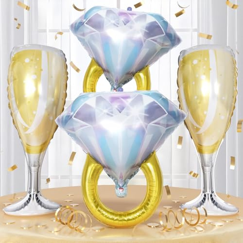 Diamond Ring Balloons Champagne Wine Glass Foil Balloons for Engagement Bachelorette Bridal Shower Wedding Proposal Marriage Anniversary Just Engaged Married She Said Yes Celebration Party Decorations
