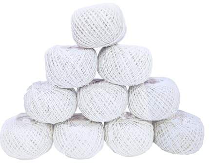 KGS Häkelgarn Set | 10× Baumwollgarn Knäuel | Größe 8 | 100 g Perlgarn aus mercerisierter Baumwolle für Häkeln, Kreuzstich & Handstickerei (Weiß)