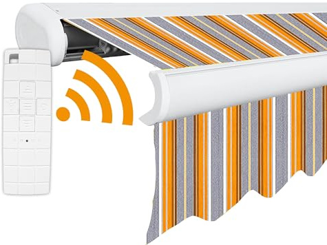 Arilco Elektrische Vollkassettenmarkise Kassettenmarkise Gelenkarmmarkise Markise Sonnenmarkise Sonnenschutz in vielen Farben und Größen wählbar in der Kassettenfarbe Weiß (4x3m Frühling)