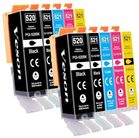 Veson 10 x PGI-520 CLI-521 Druckerpatronen kompatibel mit Canon 520 521 Patronen für Pixma IP3600 MX870 MP550 IP4600 MP620 IP4700 MP560 MP640 MX860 MP630 MP980 IP4600X MP990 MP540 MP540X
