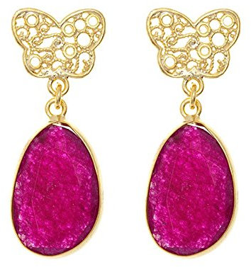 Córdoba Jewels | Pendientes en plata de Ley 925. Diseño Mariposa Filigrana Rubí