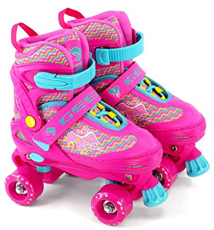 4 Wheel Adjustable Quad Roller Skates Kids Boots Childrens Rollerskates, Pink (Pink, Small/UK 11-1/)