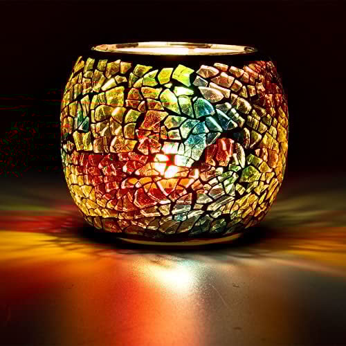 Larcenciel Mosaic Glass Candle Holder/Tea Light Holder/Vase/Pen Holder, Romantic Handmade Shattered Glass Tea Light Candle Shade/Potted Plants Bowl for Home Decoration Wedding Party (Colorful)