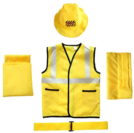 Construction Worker Costume for kids, Toddlers Builder Costume With High Visibility Vest/Tool Belt/Hat - 5pcs Kids Dress Up Clothes for Role Play, Halloween & Masquerade, for 3 4 5 6 7Years Child