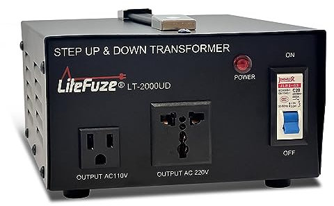 LiteFuze 2000 Watt Voltage Converter Transformer Step Up/Down - 110v to 220v / 220v to 110v Power Converter - Fully Grounded Cord - A Universal output Socket and A Type B USA output - CE Certified