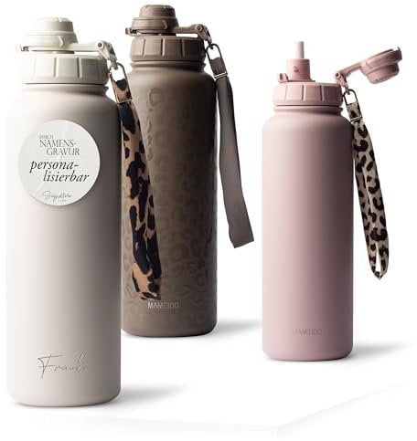 MAMEIDO Thermosflasche mit Strohhalm personalisiert 500ml, Trinkflasche Kinder Edelstahl isoliert, Namensgravur als personalisiertes Geschenk (personalisiert, 0,5l)