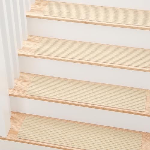 MBIGM 15er Set Stufenmatten 20 cm X 76 cm Treppenteppich Selbstklebend Sicherheit Stufenteppich für Kinder, Älteste und Haustiere, Kamel