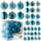 Prextex Acid Blue Christmas Ball Ornaments for Christams Decorations - 36 Pieces Xmas Tree Shatterproof Ornaments with Hanging Loop for Holiday and Party Deocation (Combo of 6 Styles in 3 Sizes)