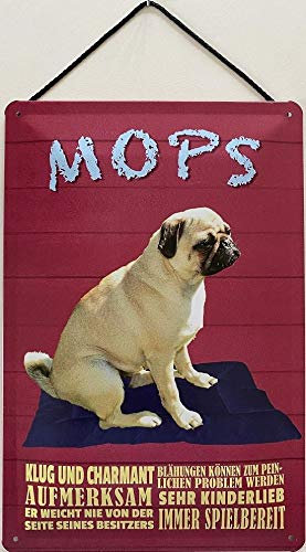 Blechschild mit Kordel 30 x 20 cm Hunderassen Schild: Mops - Blechemma