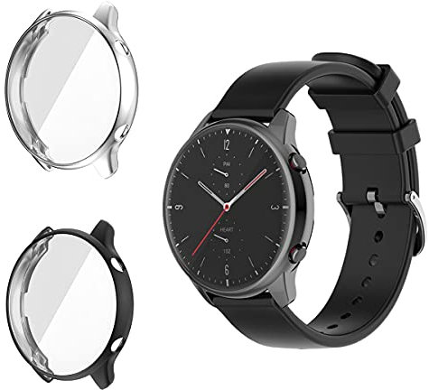 GEEMEE Coque pour Amazfit GTR 2/Amazfit GTR 2e, 2 Pack Ultra Protection Dorsale Etui Slim Housse Clair TPU Case Cover pour Amazfit GTR 2/2e - (Black + Sliver)