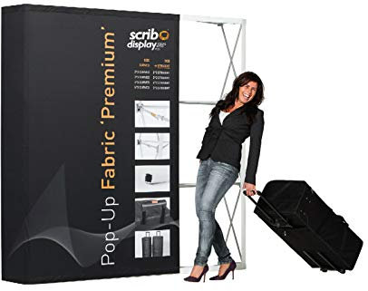 Pop-Up-Stoff, gerade, Displaywand + Rollkoffer, nur Hardware (148 cm)