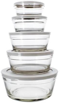 MENASTYL - Boite des 5 bols cassis en verre sodocalcique avec couvercle gris - 5039038