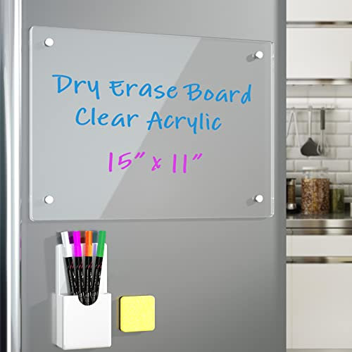 Note Board Refrigerator Dry Erase Board Magnetic Clear 15x11 Includes 4 Dry Erase Markers (White)