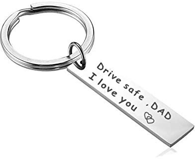 AMDXD Porte-Clés, Porte Clé Acier Inoxydable Plaque Militaire Gravure Drive Safe, Dad l Love You, Argent, 4.5 X 1CM