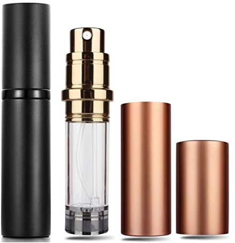 Travelofo Mini Perfume Bottles, Refillable Spray Dispenser, 5ml Leak-Proof Atomiser for Travel, Luxury Gift for Men & Women (Black+Gold)