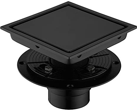 Orhemus 15,2 cm Quadratisches Design Kachelin Duschrinne mit verstellbarem Duschrinne Bodenflansch SUS 304 Edelstahl Bodenablauf mit Flieseneinsatz Rost abnehmbare Abdeckung matt schwarz