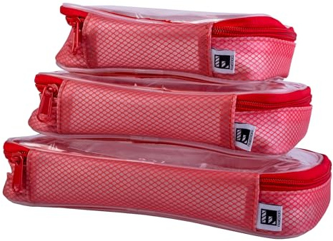 Filmsticks 3er Set Transparente TPU Aufbewahrungskoffer Rot Klein Mittel Groß 170 x 50 x 135 mm bis 250 x 50 x 160 mm Durchsichtig Reißverschluss Organizer für Kamera Ausrüstung, Kabel, Werkzeuge und