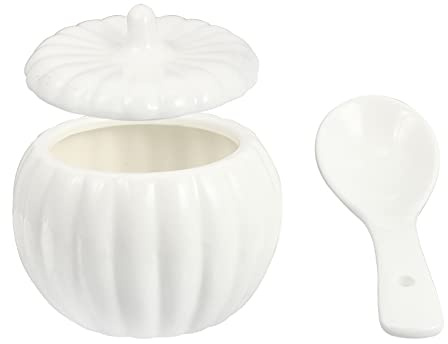 HEMOTON Keramik Suppentassen mit Löffel und Deckel Kürbis Suppentopf Zuckertopf Salzdose Miso Suppe Schale Porzellan Suppenschalen Pudding Becher Nudelsuppe Schüssel für Halloween Herbst Deko