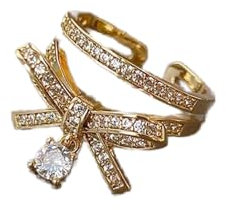 Luxus Zirkon Schleife Doppel Gold Farbe Öffnungsringe Für Frau Modeschmuck Gothic Accessoires Mädchen Ungewöhnliches Ring Set Verlobungsring Geschenk für Liebhaber Geburtstagsgeschenk zu Weihnachten