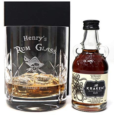 Personalised Crystal Tumbler & Miniature - Rum Design (Kraken Spiced Rum, Cardboard Gift Box)