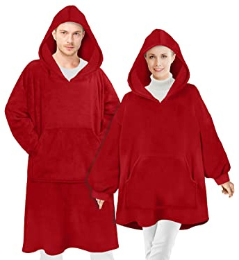 Emily´s Check Hoodie Oversize Kuschelfleece mit Kapuze und Bauchtasche 1584.2299, mit Sherpa Größe S-M, Bordeaux