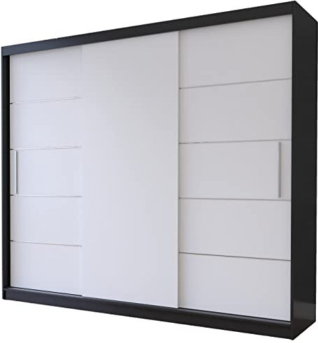 Fabryka Mebli Idźczak Kleiderschrank, Wohnzimmerschrank - Weiß, Schwarz Schwebetürenschrank, Schlafzimmerschrank - 61 x 250 x 218 cm - Schrank für Schlafzimmer, Wohnzimmer, Garderobe, modern