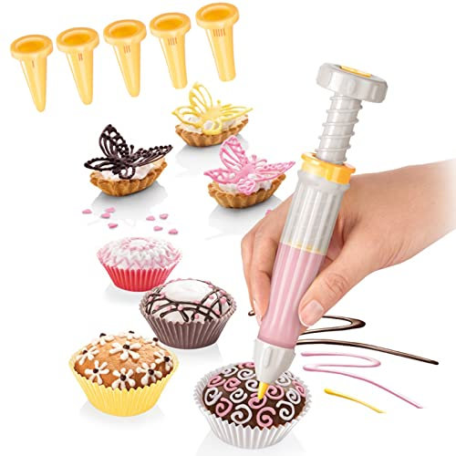 LTLWSH Bolígrafo para Decorar, Silicona Lápiz decoración para repostería, con 6 Boquillas, Bolígrafo para Pasteles De Crema Bolígrafos para glaseado Jeringa Magdalenas