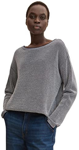 TOM TAILOR 1033125 Jersey para Mujer, con Cuello de barco y Manga larga, 30582 - Navy Bubble Structure, XL