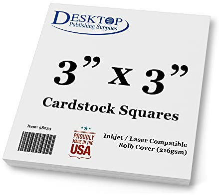 Weiße Karton-Quadrate – quadratisches Kartonpapier – dicker 36,3 kg Umschlag – für Spin Art Nachfüllpackung, Scrapbooking, Einladungen und Basteln (7,6 x 7,6 cm, 100 Stück)