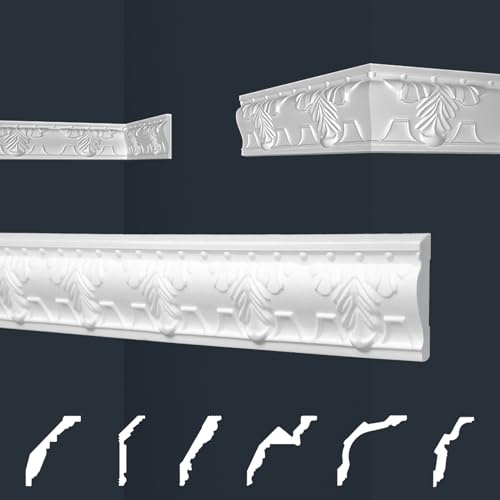 Marbet Deckenleisten weiß Sparpaket aus Styropor EPS - Stuckleisten gemustert, im traditionellen Design - (2 Meter B-17) Winkelprofile Wandprofile Eckleisten