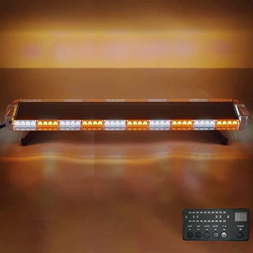 TIANRUIDA 12V 24V 80LED Stroboscope Flash Étanche Barre Lumière d'avertissement Danger Balise avec contrôleur d'affichage numérique pour Voiture Camion Remorque Navires (Amber/White, 42 inches 80W