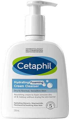 Cetaphil Hydrating Foaming Cream Cleanser and Makeup Remover, 236ml, Face Wash with Niacinamide for Normal, Dry or Sensitive Skin, Vegan-Friendly, Packaging May Vary