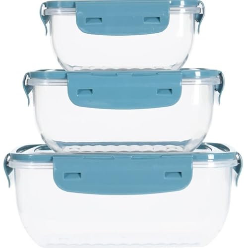 OrionMart Food Storage Containers with Lids Rectangular Plastic Lunch Boxes Set of 3 Fridge/Freezer Organiser Stackable | Air Tight Food Storage Containers BPA Free
