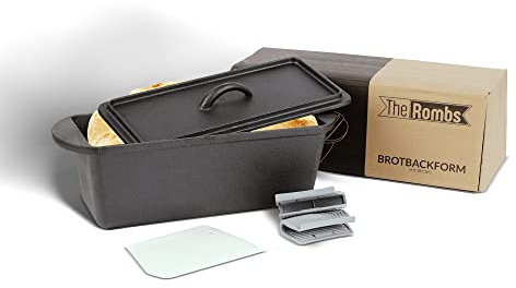 The Rombs Brotbackform mit Deckel, Silikongriffe, Teigschneider (3L) Kuchenform aus Gusseisen - Backformen vielseitig - Backform - Backform rechteckig
