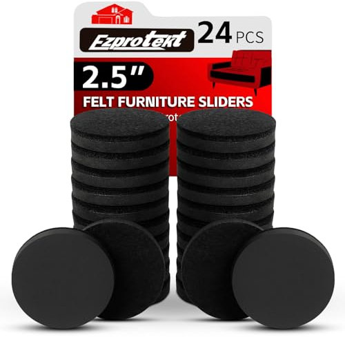 Ezprotekt 24 Stück Filz-Möbelgleiter für Hartholzböden, 2,5 Zoll Wiederverwendbare Filz-Möbelgleiter, Gleiter zum Bewegen Schwerer Sofas, Schreibtische, Couchen, Schränke, Möbel gleiten leicht