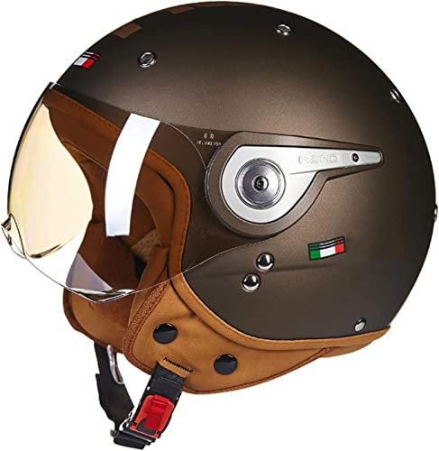 STTTBD Vespa-Helm mit offenem Gesicht, Herren und Damen, Motorrad, Roller, Halbgesichtshelm, Jet, Pilot, Motor, Retro, Chopper, Cruiser, Vintage-Mopedhelm, DOT/ECE-geprüft, für Kinder Q,Medium