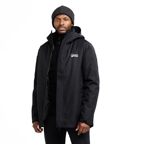 NORTH RIDGE Men’s Align 3-in-1 Jacket with Removable Insulated Inner & Adjustable Hood, Waterproof, Breathable & Warm Winter Coat (UK, Alpha, M, Regular, Regular, Black)