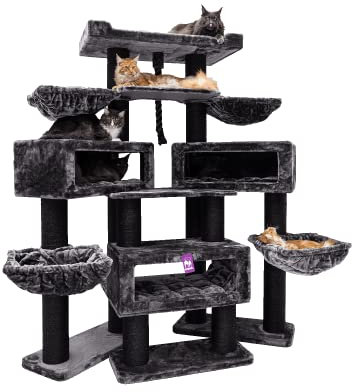 Petrebels Maine Coon Kratzbaum XXL Alley 200 cm hoch, Katzenkratzbaum für große Katzen, Farbe Schwarz