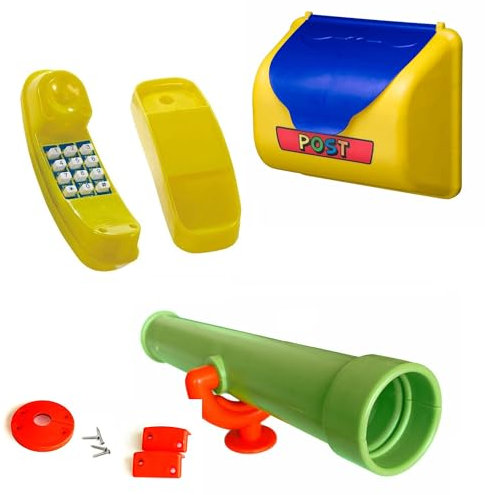 GK Zubehör-Set z.B. für Spielturm mit gelbem Telefon, gelb/blauem Briefkasten und Teleskop in der Farbe (apfelgrün)