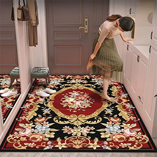 Teppich Spielteppich Mädchen Hauseingang Im Europäischen Stil, Schmutzabweisender Teppich, Schlafzimmer, Wohnzimmer, Couchtisch, Decke, Rot Teppich Anthrazit 100X120cm