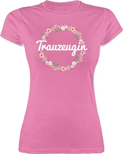 Shirt Damen - JGA Junggesellenabschied Frauen - Trauzeugin - Blumenkranz - S - Rosa - Geschenk t-Shirts junggesellinnenabschied Bachelorette Party Bridemaid Tshirt t-Shirt jungesellinnenabschied