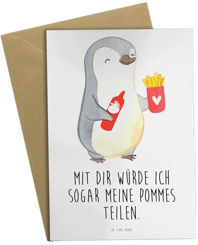 Mr. & Mrs. Panda Grußkarte Pinguin Pommes - Geschenk, Liebe, Klappkarte, Einladungskarte, Liebesgeschenk, Glückwunschkarte, Geburtstagskarte,