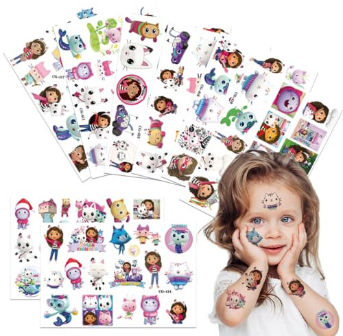 Kit Tatuaggi Bambini, 8 Fogli Tatuaggi Bambini, Tatuaggi Adesivi, Tatuaggio Waterproof, Tattoo Temporanei Bambini, Tatuaggi Temporanei per Compleanno, Festa a Tema