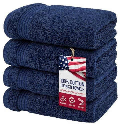 American Veteran Towel, Hand Towels for Bathroom Set of 4, 100% Cotton Turkish Hand Towel Sets Clearance Prime, Soft Hand Face Towels, Navy Blue Hand Towels