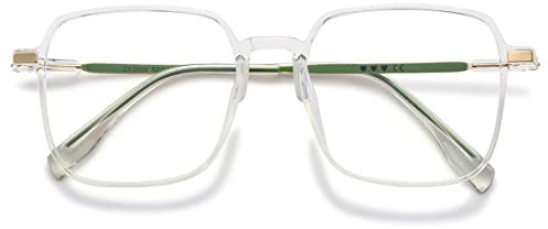 VEVESMUNDO Blaulichtfilter Lesebrille Metall Groß Stylisch Rechteckig Anti Blaulicht Lesehilfen Sehhilfe Brille für Damen Herren (1 Stück Transparent Brille, 0.5)