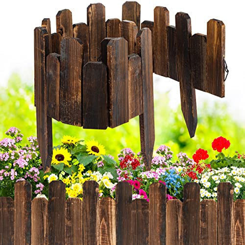 Bucherry Lot de 8 bordures de jardin en bois anti-corrosion avec gants - Bordure décorative pour parterre de fleurs - Pour cour, terrasse, allée, arbre extérieur - 20 x 119 cm